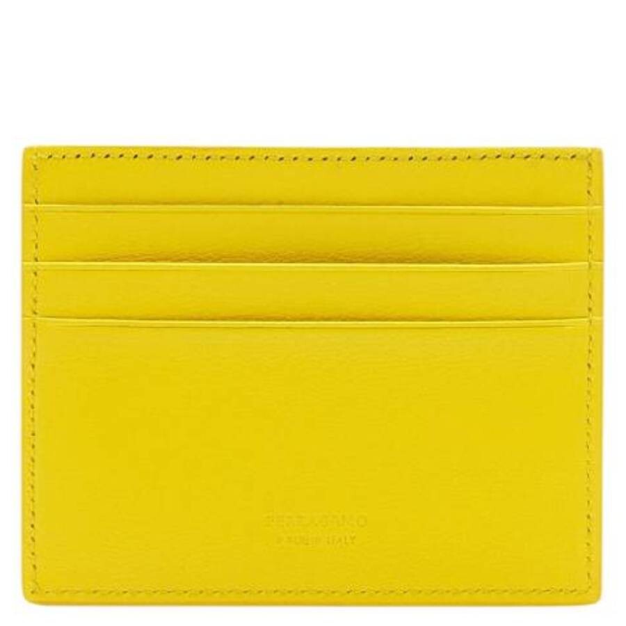 Ferragamo Venna Logo Leather Card Holder In Yellow