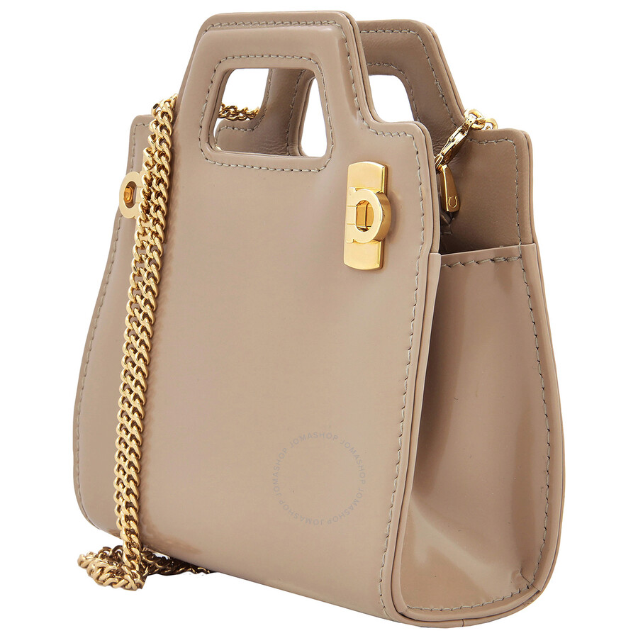 Ferragamo Beige Wanda Mini Satchel Bag In White/beige