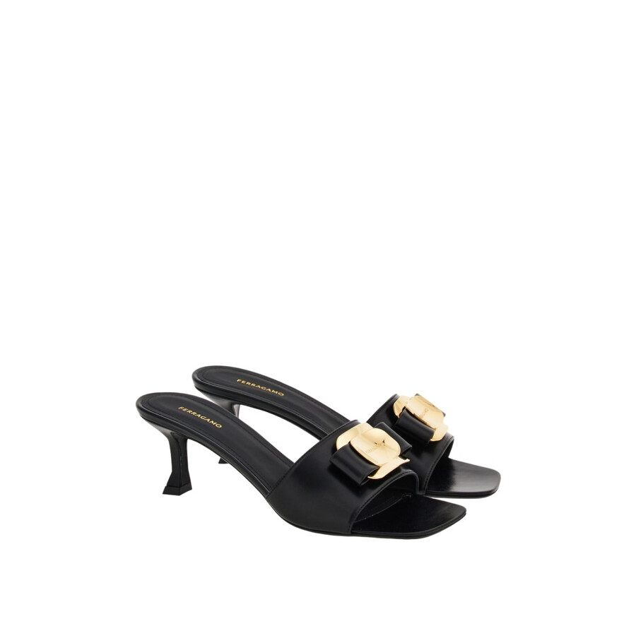 【FERRAGAMO】ZELIE SANDALS Ferragamo Zelie Leather Bow Mule Sandals In Black | ModeSens