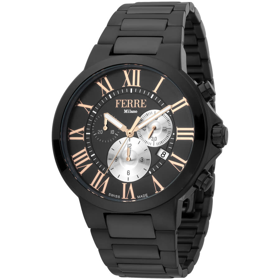 Shop Ferre Milano Classic Chronograph Quartz Black Dial Men's Watch Fm1g177m0071 In Black / Gold Tone / Rose / Rose Gold Tone