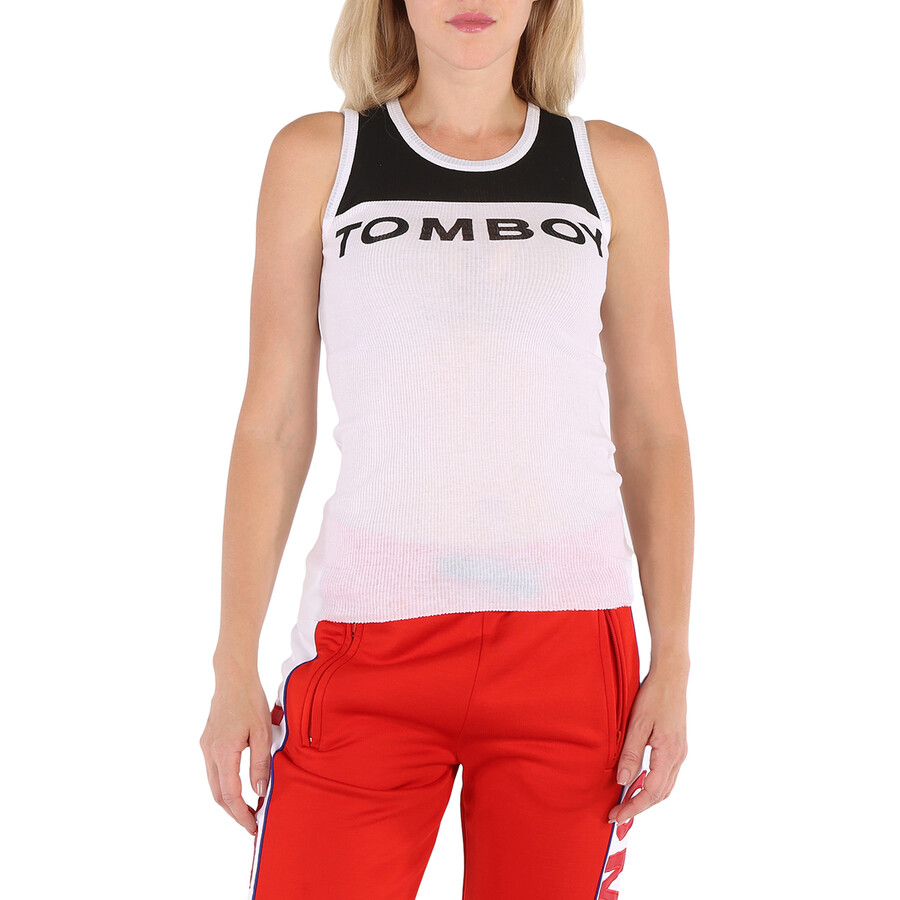 Ladies White, Black Jersey Ribbed Tank Top