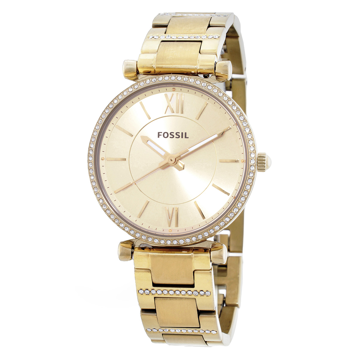 Fossil Carlie Quartz Crystal Gold Dial Ladies Watch ES5465 807320028833 ...
