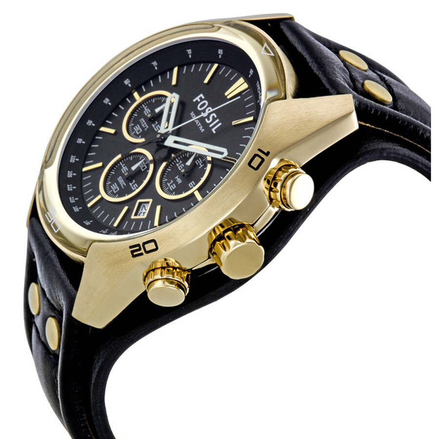 Fossil Chronograph Black Leather Cuff Strap Men's Watch CH2615 Fossil Watches