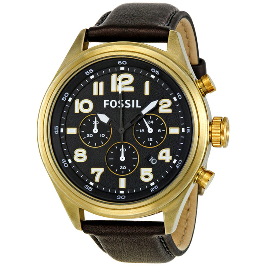 Fossil Dress Vintage Bronze Black Leather Chronograph Men's Watch