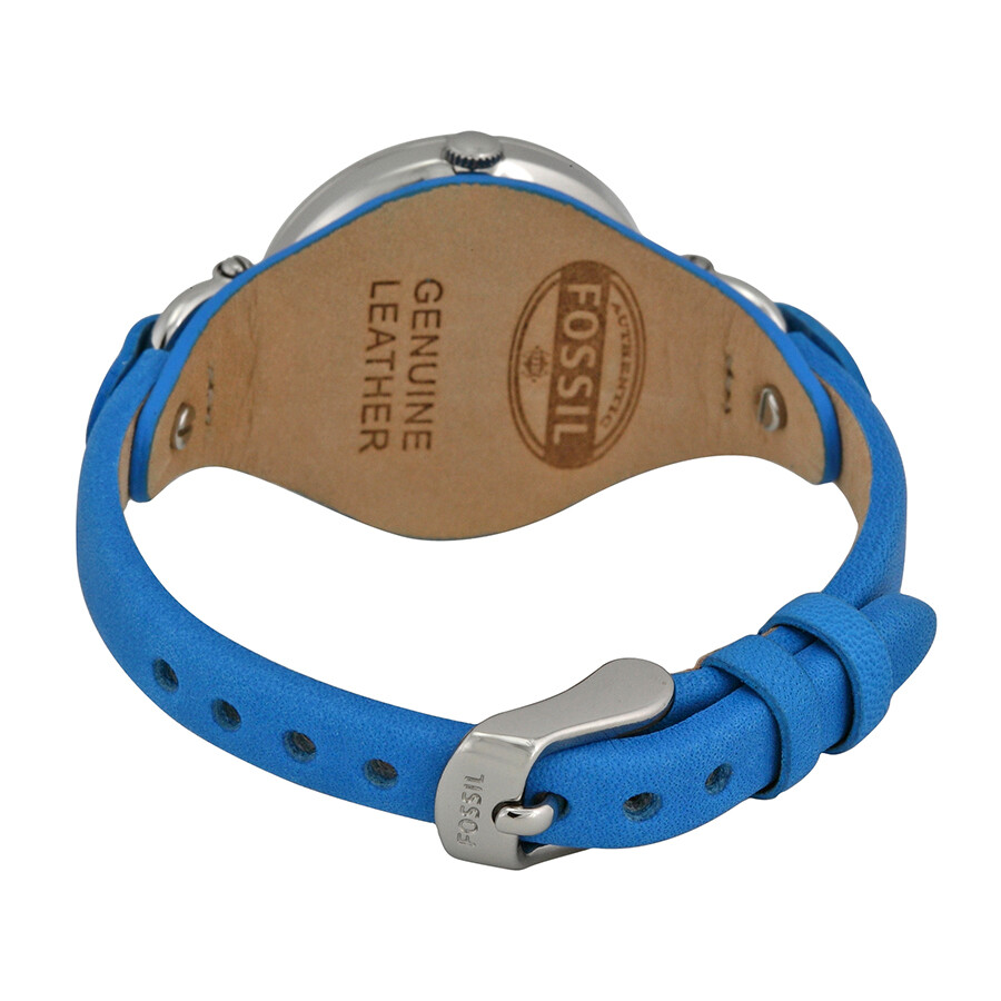 Fossil Silver Dial Blue Leather Strap Ladies Watch ES3470