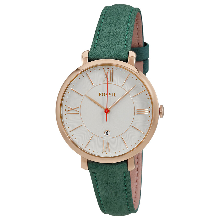 Fossil Jacqueline Silver Dial Ladies Teal Leather Watch ES4149