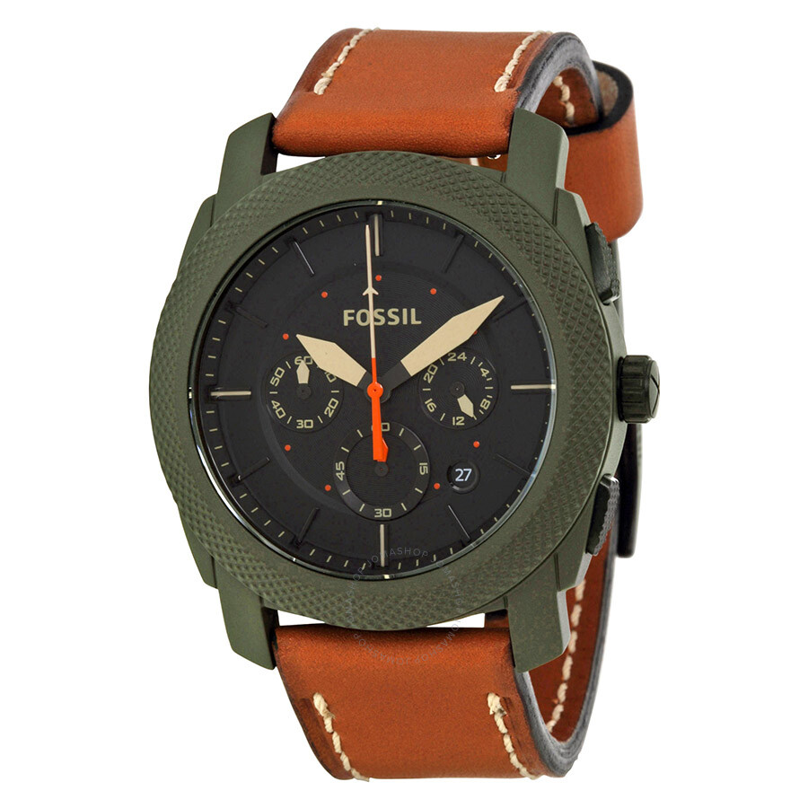 Fossil Machine Chronograph Black Dial Tan Leather Men's Watch FS5041 ...