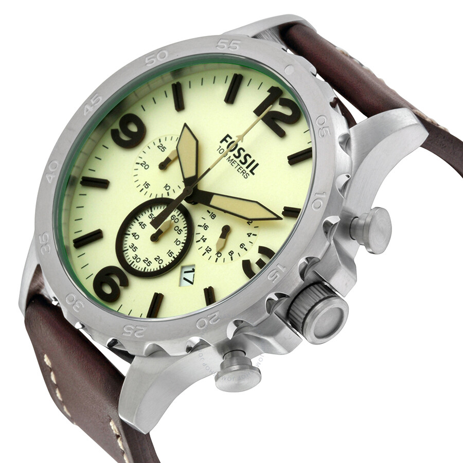 运动手表 fossil nate beige dial brown leather mens sports watch
