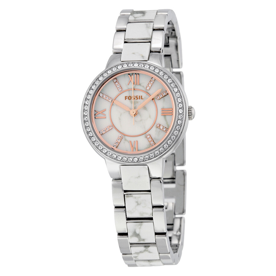 Fossil Virginia White Dial Ladies Stainless Steel Watch ES3962