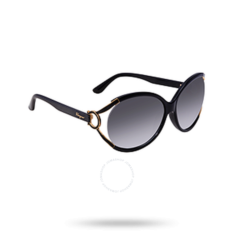 Ferragamo Grey Gradient Round Ladies Sunglasses Sf600s 001 61 In Black / Grey