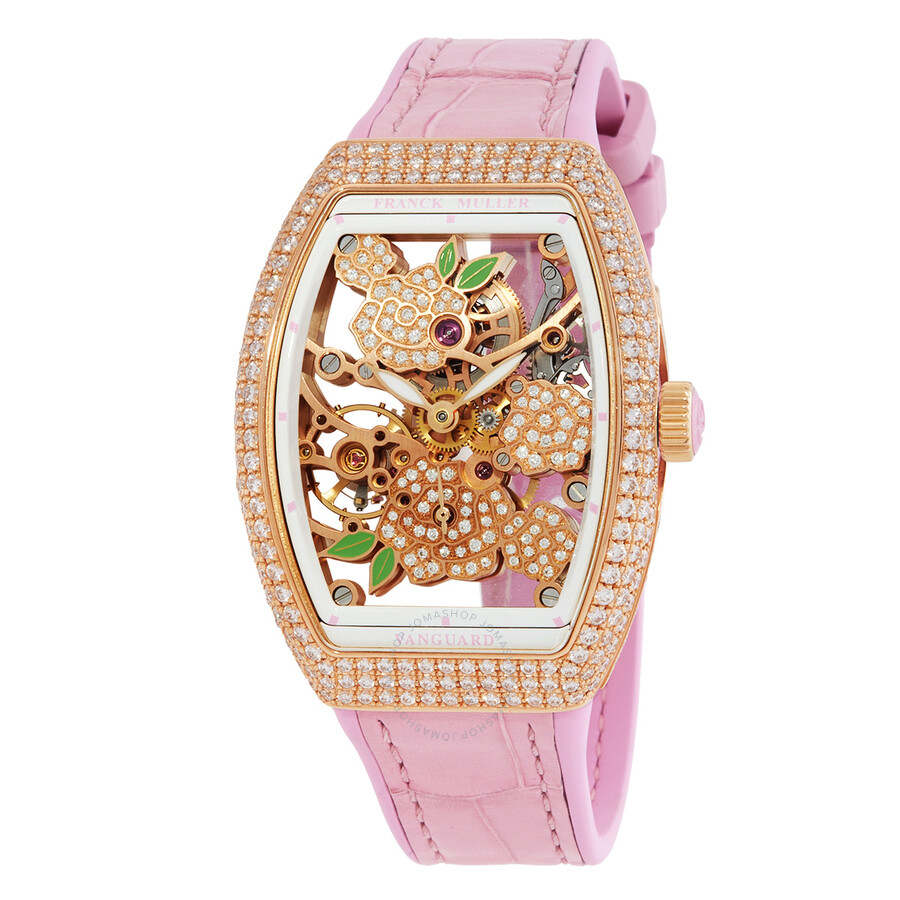 Franck Muller Vanguard Rose Skeleton Hand Wind Diamond Ladies Watch V 32 S6 Sqt Rose D Mvt D 5n Rs In Pink