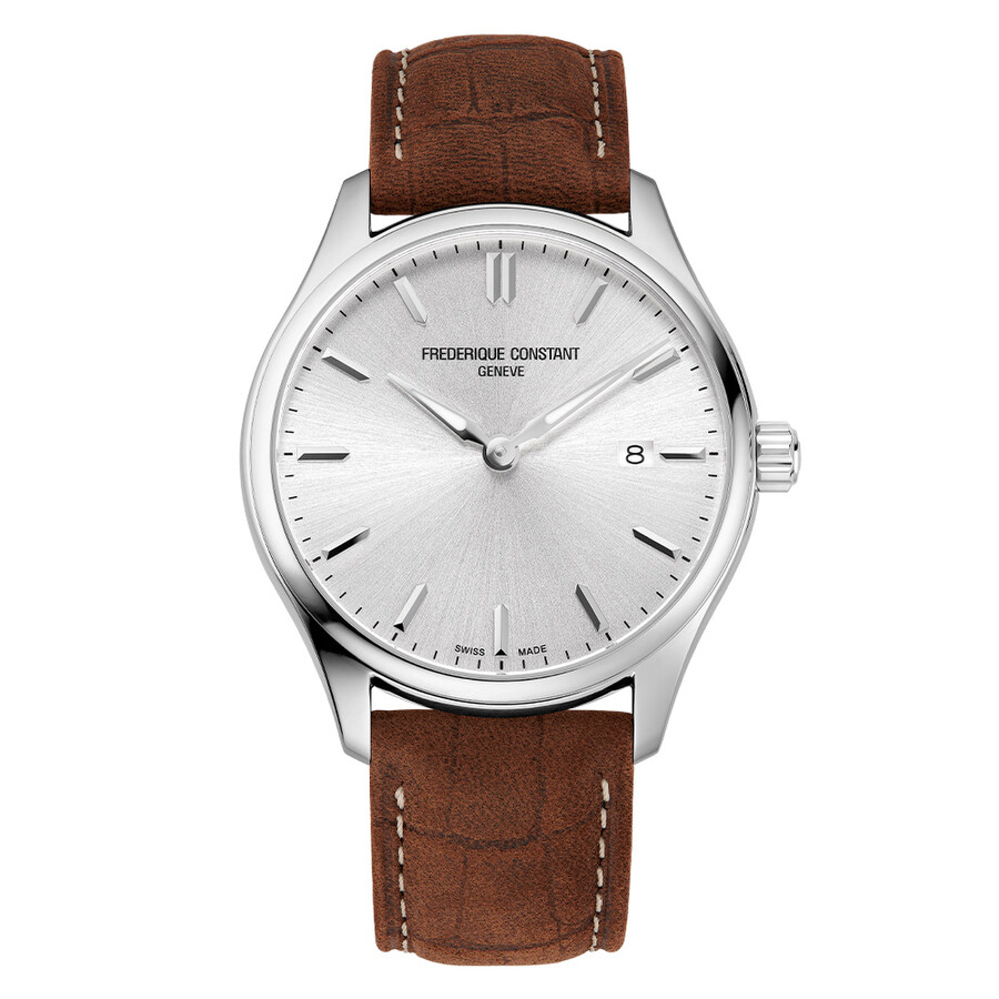 Frederique Constant Men's Swiss Classics Brown Leather Strap Watch 40mm In Brown / Silver