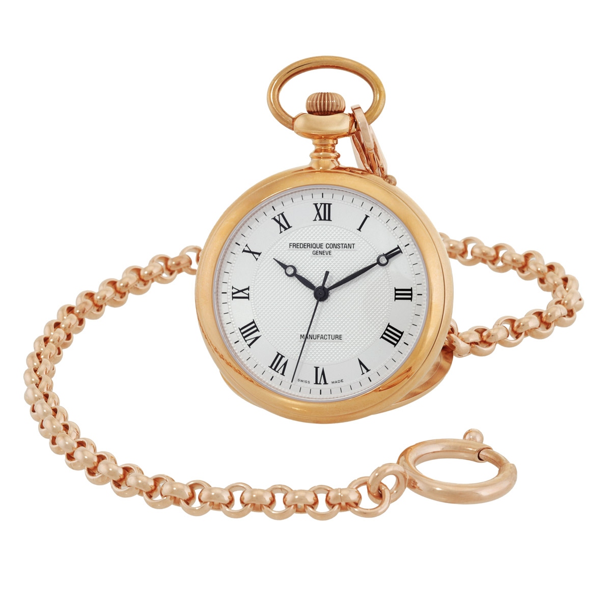 Frederique Constant Manufacture Silver Dial Rose Gold Stainless Steel Pocket Watch FC-700MC6PW4