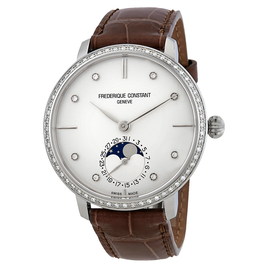 Frederique Constant Slimline Moonphase Automatic Diamond Silver Dial Men's Watch FC-703SD3SD6