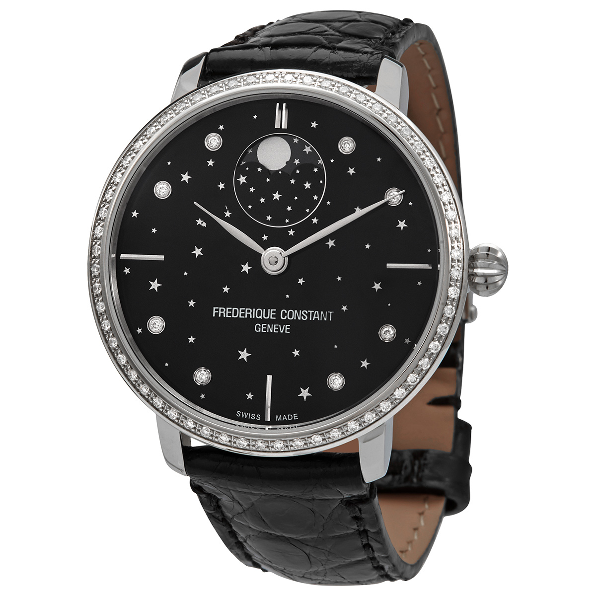 Frederique Constant Slimline Moonphase Stars Automatic Diamond Black Dial Men's Watch FC-701BSD3SD6