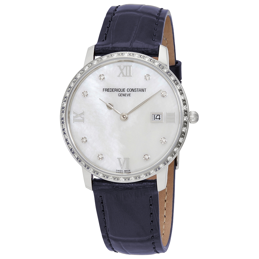 Frederique Constant Slimline Diamond White Mother of Pearl Dial Ladies Watch FC-220MPWD3SD6