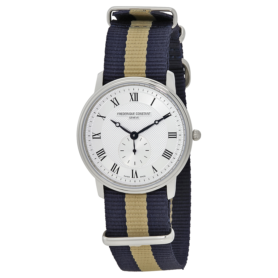 Frederique Constant Slimline Silver Dial Unisex Watch FC-235M4S6-NAVY-BEIGE