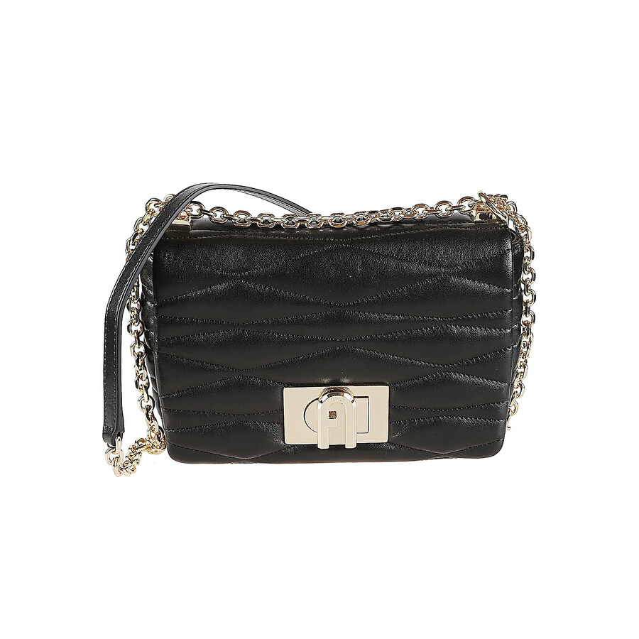 Furla Quilted Chain Strap Shoulder Bag In Black