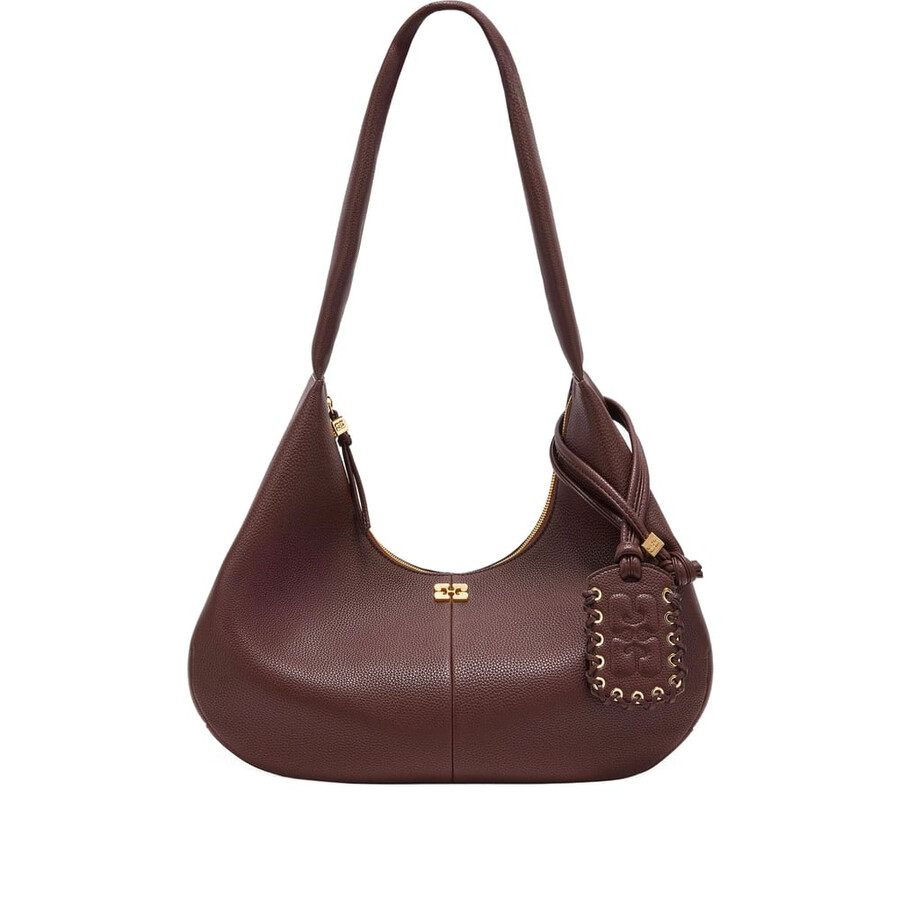 Ganni Medium Hobo Tote Bag In Brown