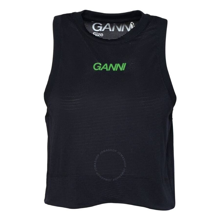 GANNI GANNI BLACK ACTIVE LOGO MESH TOP