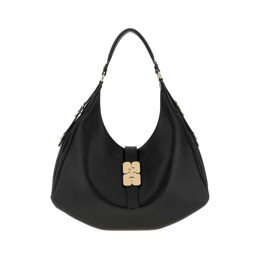 Ganni Black Leather Large Kat Shoulder Bag In Pink