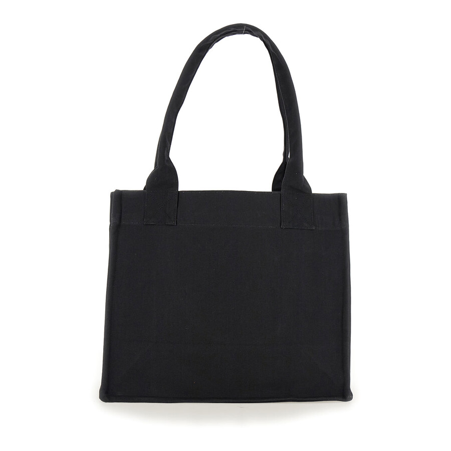 Ganni Black Shopper With Embroidered Logo On The Front In Denim