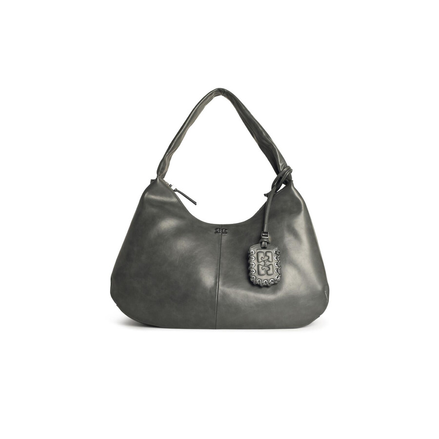 Ganni Bou Xxl Grey Leather Blend Bag In Green