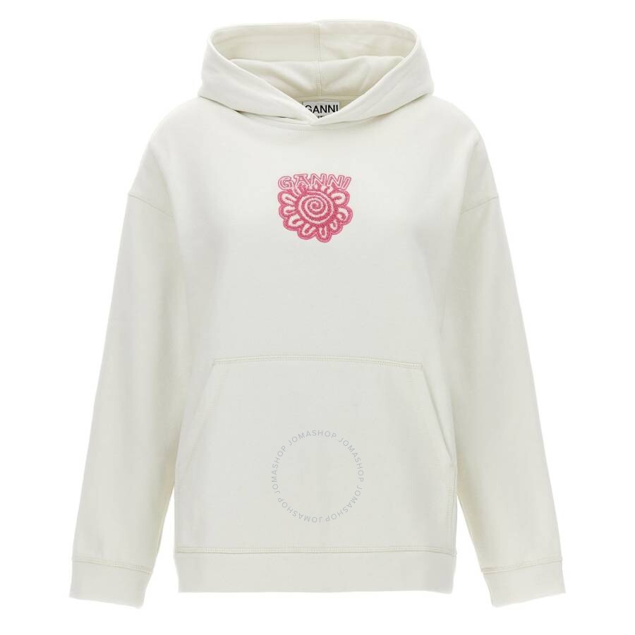 GANNI GANNI EGRET ISOLI FLOWER COTTON OVERSIZED HOODIE