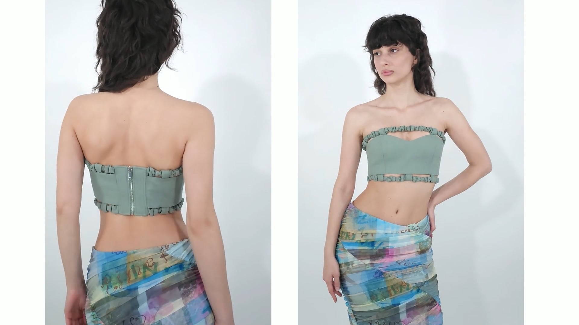 【最終値下げ】GANNI パフスリーブ トップス 36 Ganni Ladies Green Bay Suiting Strapless Crop Top, Brand Size 34