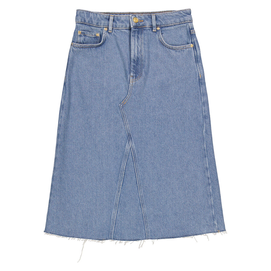 GANNI GANNI LADIES LIGHT BLUE STONE DENIM ORGANIC COTTON MIDI SKIRT