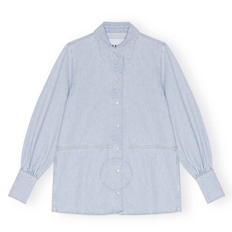 Ganni Future Logo Denim Shirt In Blue