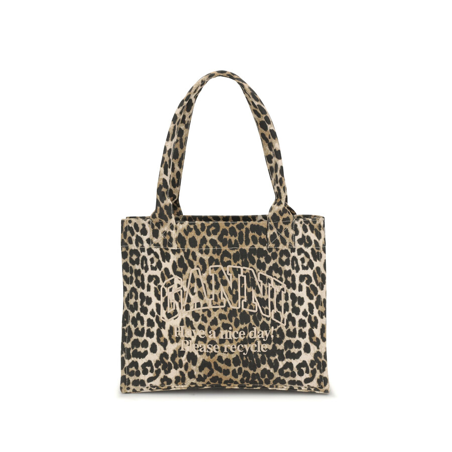 Ganni Womens Leopard Easy Shopper Large Recycled-cotton Tote Bag