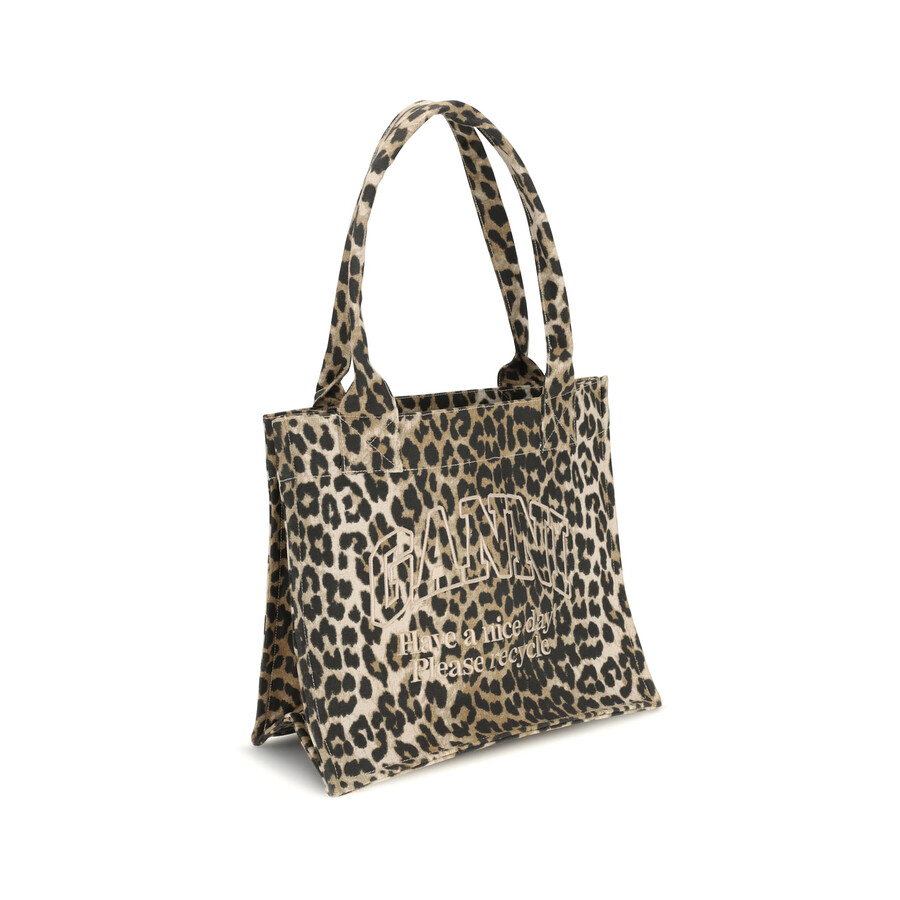 Ganni Womens Leopard Easy Shopper Large Recycled-cotton Tote Bag