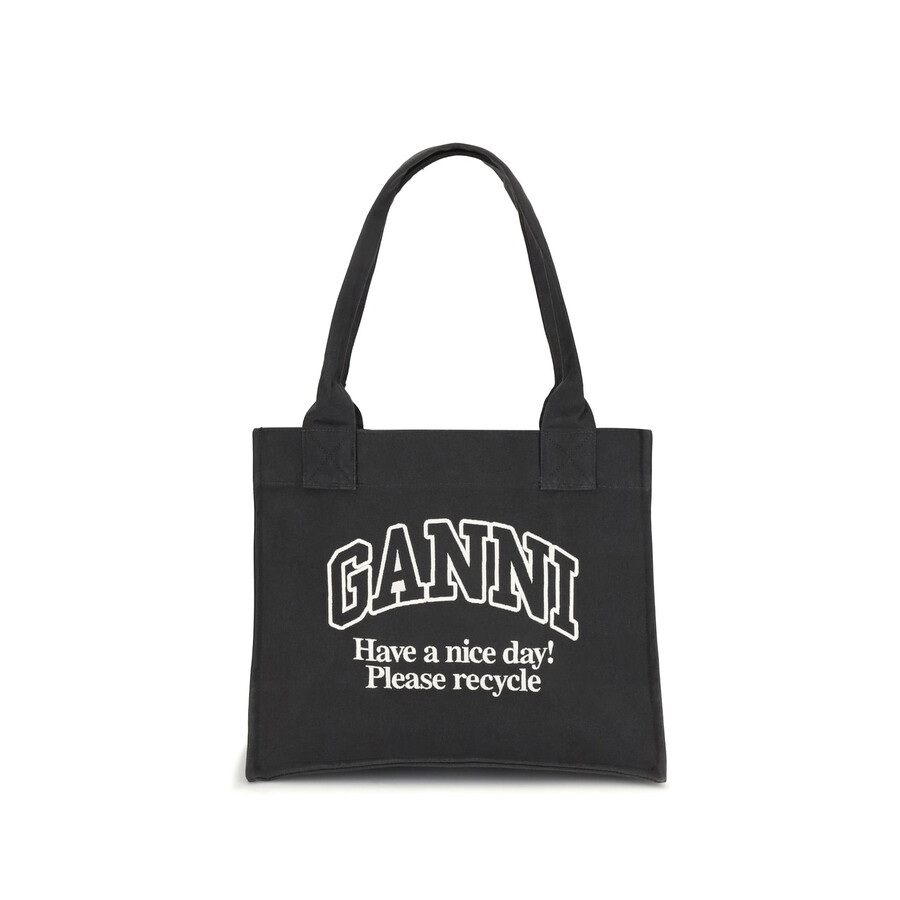 Ganni Recycled Cotton Large Tote Bag In Gray
