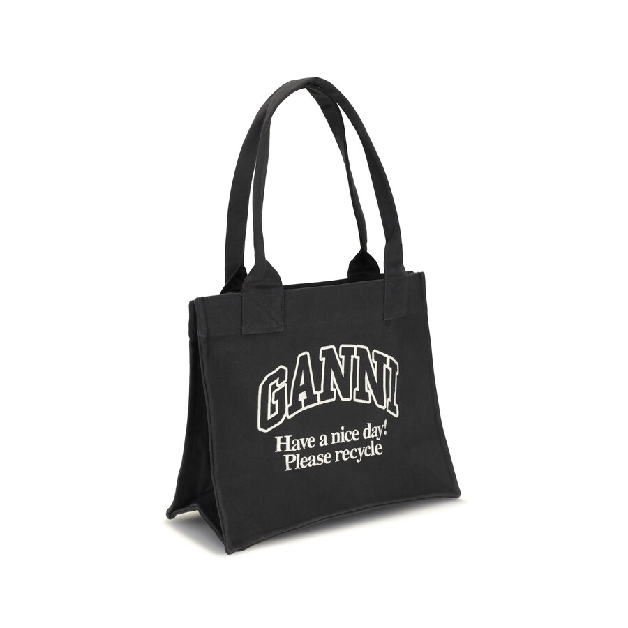 Ganni Recycled Cotton Large Tote Bag In Gray