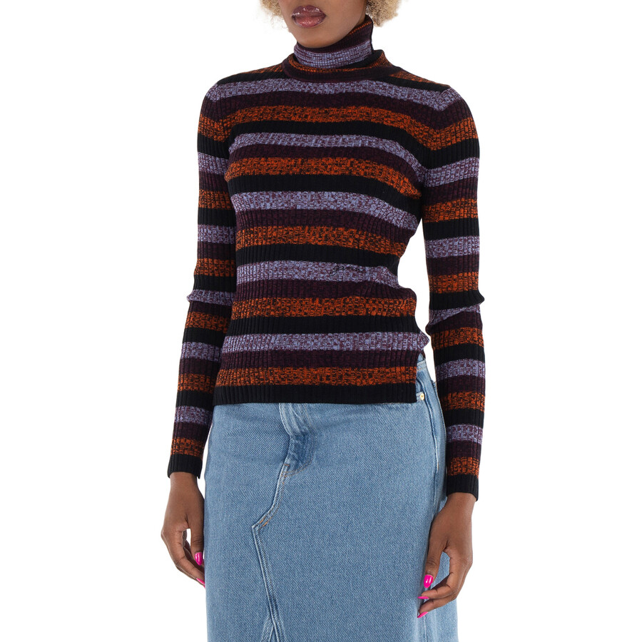 Ganni Merino-Rib Open Back Sprayed Highneck Jumper, Size