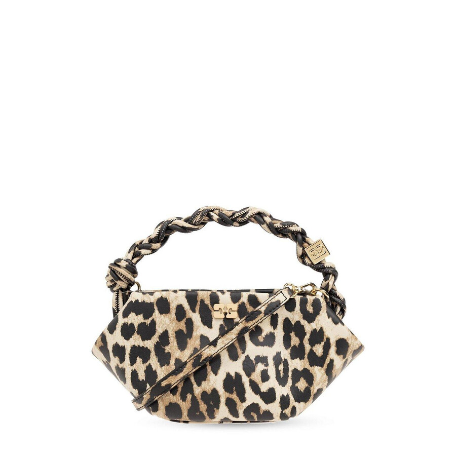 Ganni Structured Leopard Print Handbag With Twisted Handle In Animal Print
