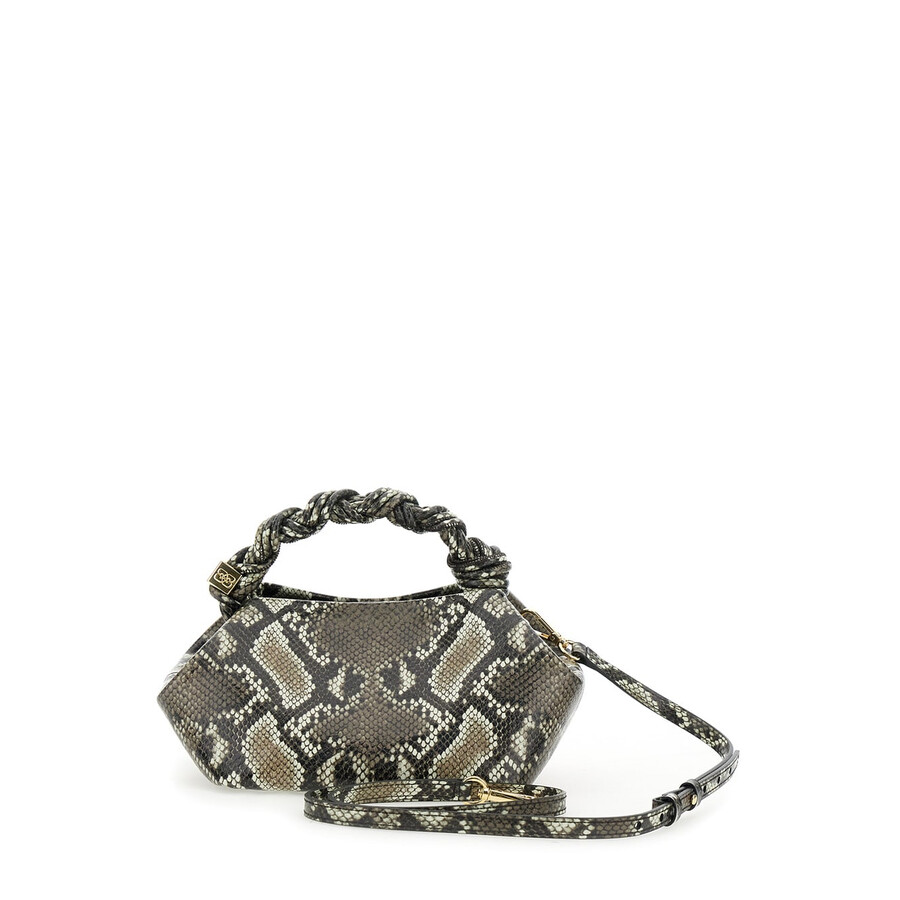 Ganni Bou Bag Small Woman Python Print In Gray