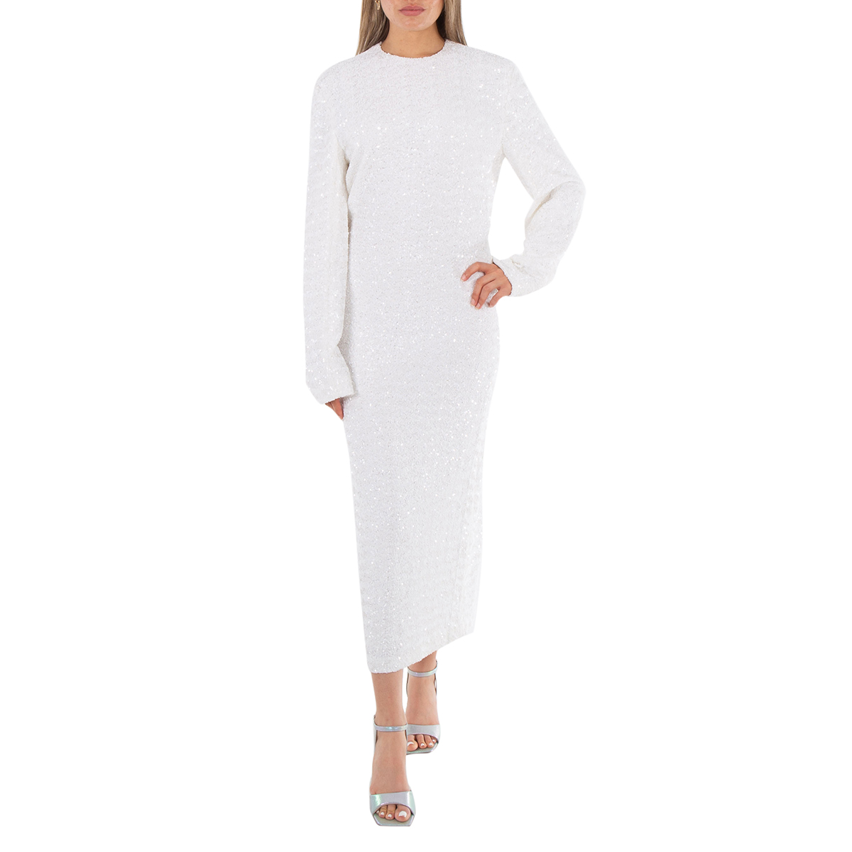 Gauchere Ladies White Vinona Long-Sleeve Sequined Stretch-Jersey Maxi Dress,  Brand Size 40 (US Size 8) 806 - Clothing - Jomashop