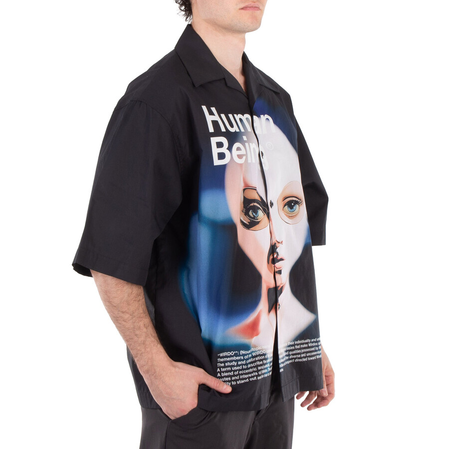 Gcds Human Being Printed Poplin Shirt In Black