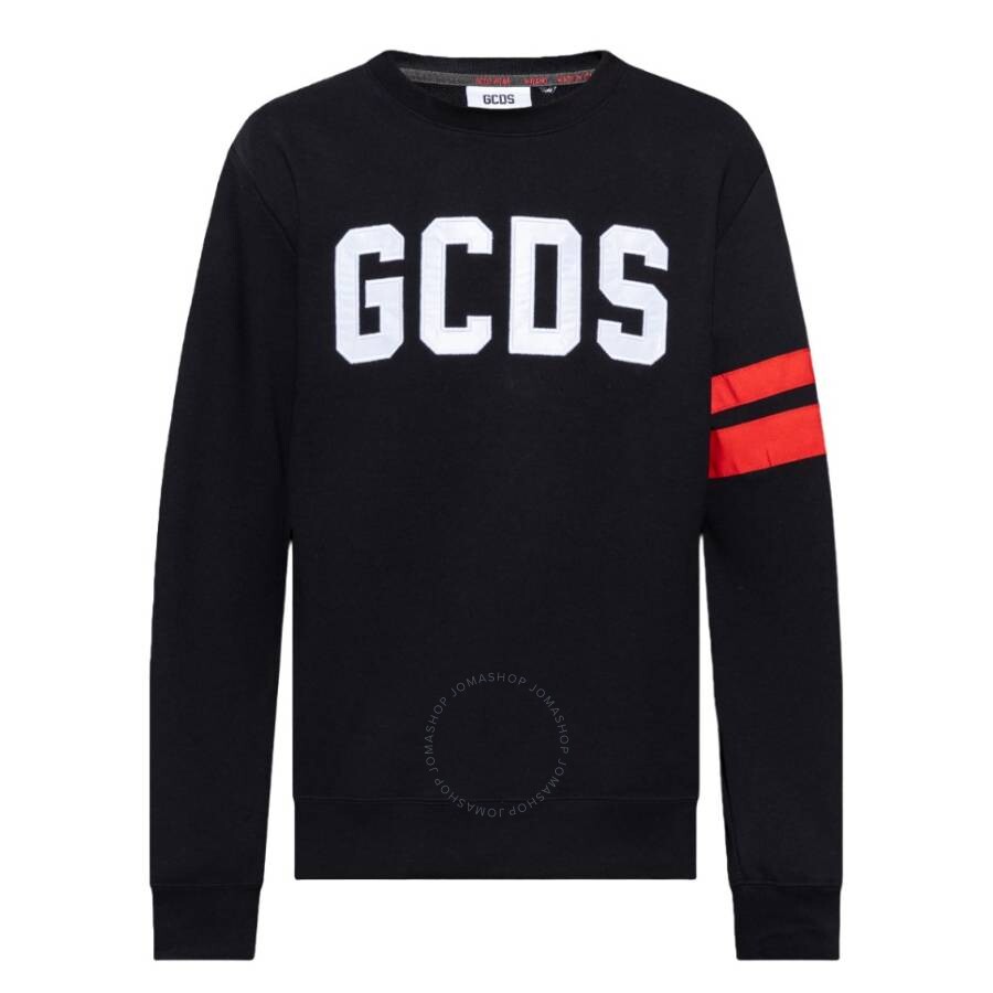 Gcds Crew Neck Sweater With Bold Logo And Striped Accents In Black
