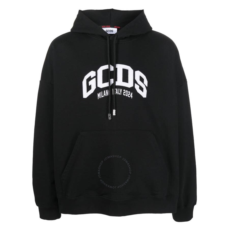 Gcds Cotton Hooded Sweatshirt Kangaroo Pocket In Black