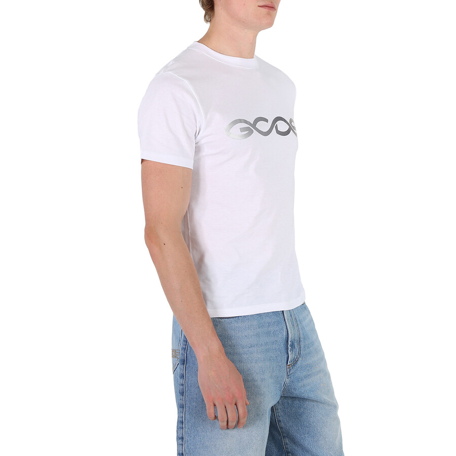 Gcds Reflective Logo Regular Cotton T-shirt In White