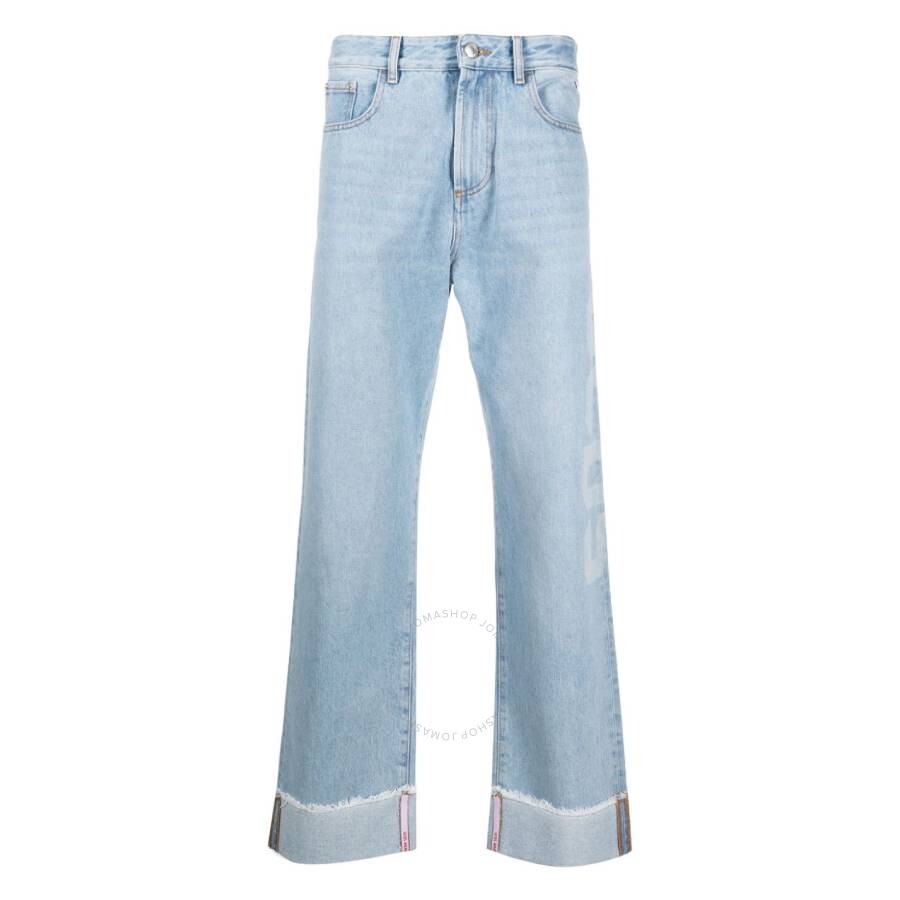 Gcds Relaxed Laser Cotton Denim Logo Trousers In Blue