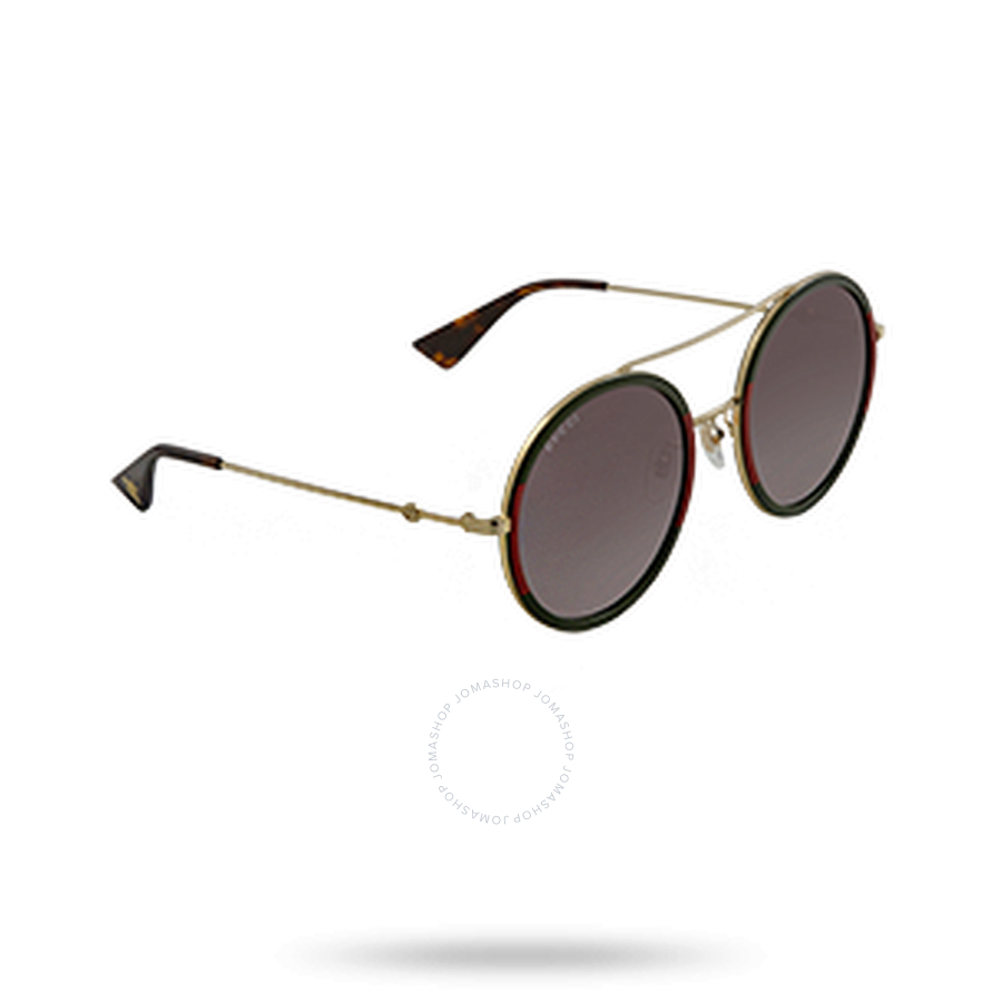 Shop Gucci Green Gradient Round Ladies Sunglasses Gg0061s 003 56 In Gold