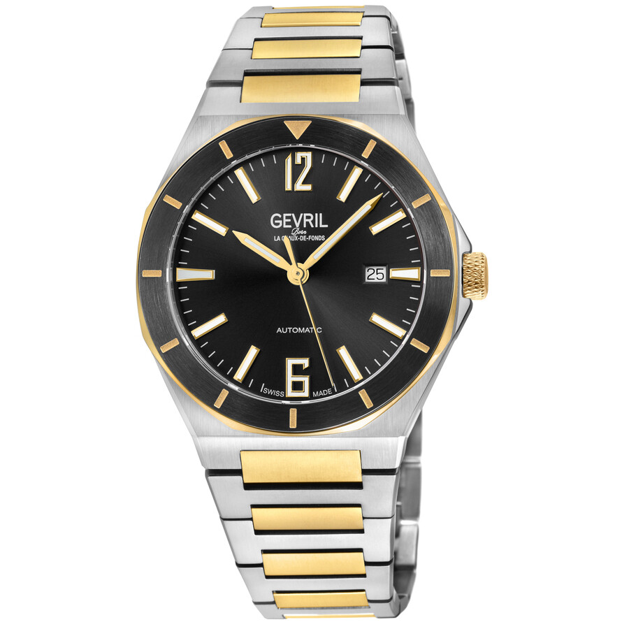 Gevril High Line Automatic Black Dial Mens Watch 48406b In Two Tone  / Black / Gold Tone / Yellow