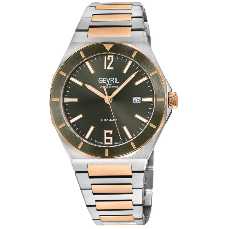 Shop Gevril High Line Automatic Green Dial Men's Watch 48405b In Two Tone  / Gold Tone / Green / Rose / Rose Gold Tone