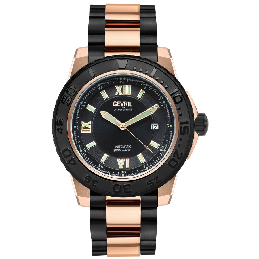 Shop Gevril Seacloud Automatic Black Dial Men's Watch 3123b In Two Tone  / Black / Gold Tone / Rose / Rose Gold Tone