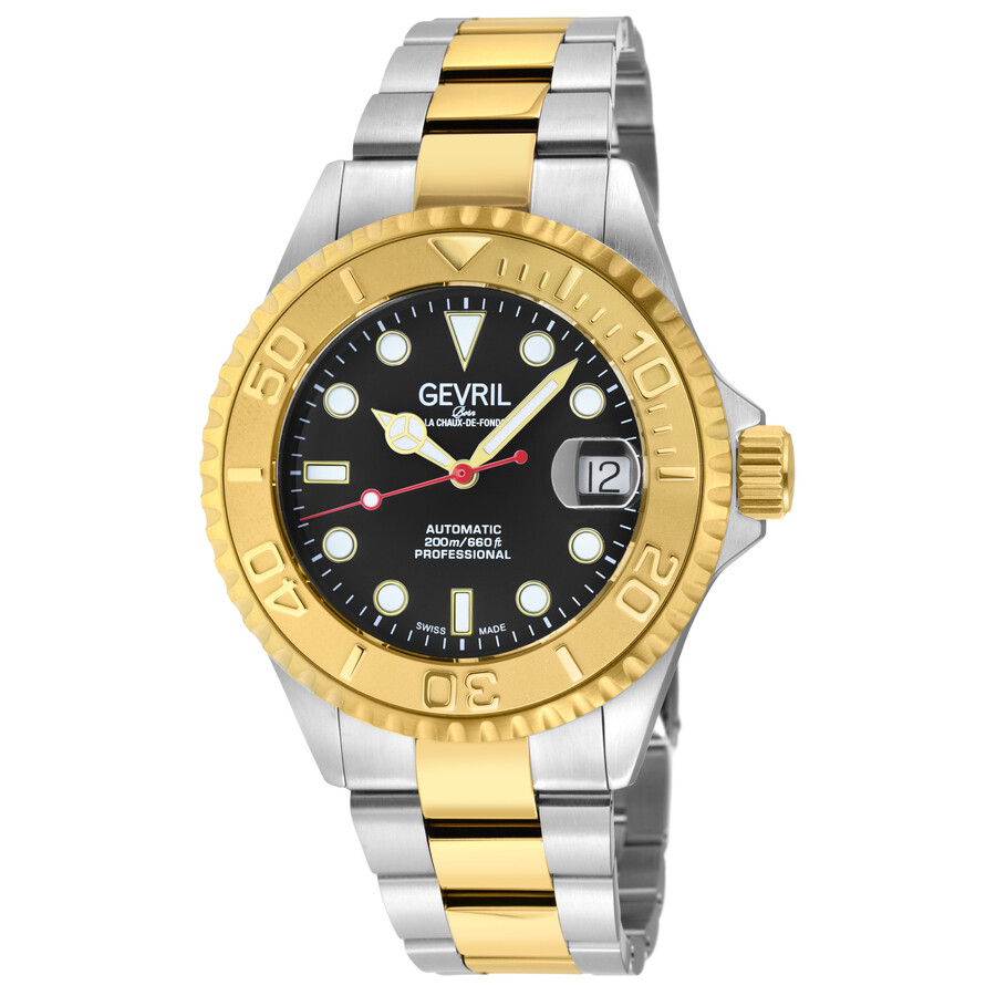 Gevril Wall Street Automatic Black Dial Men's Watch 4755b In Two Tone  / Black / Gold Tone / Yellow