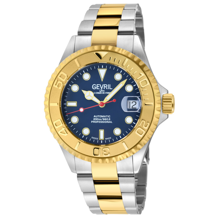 Shop Gevril Wall Street Automatic Blue Dial Men's Watch 4756b In Two Tone  / Blue / Gold Tone / Yellow